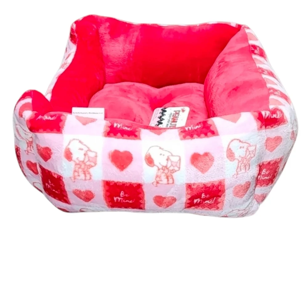 Peanuts Charlie Brown Snoopy Valentine's Day Cat Dog Pet Bed Red & Pink New